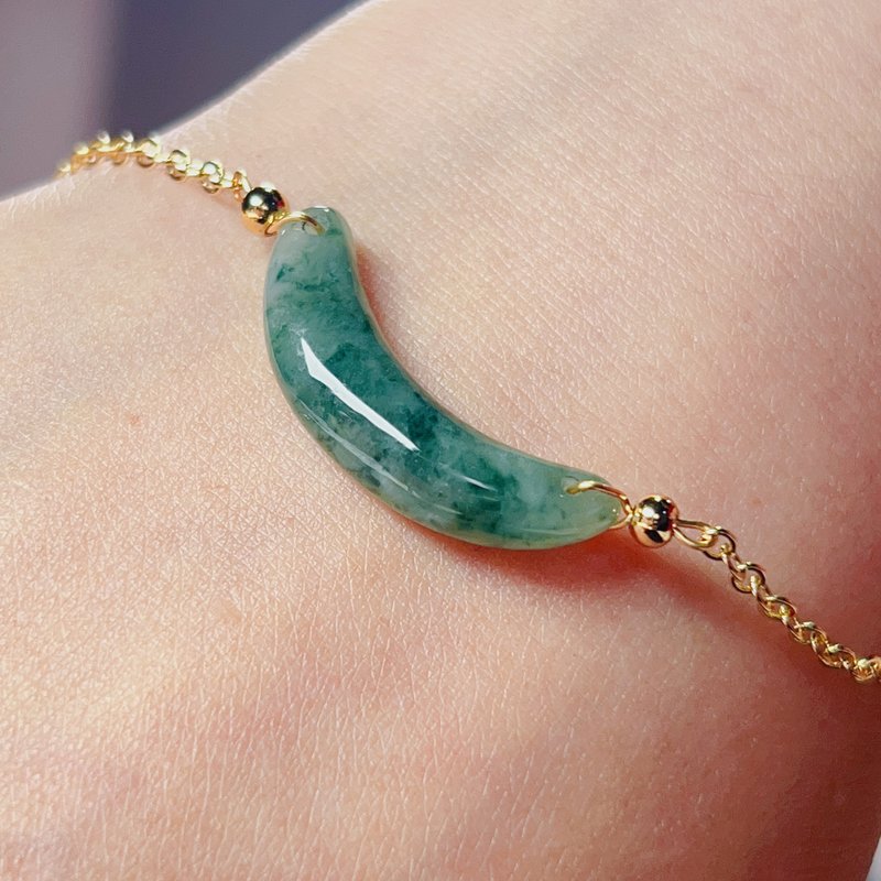 Ice-floating blue flower jade moon bracelet 14K gold-filled | Natural Burmese grade A jadeite | Gift - Bracelets - Jade Multicolor