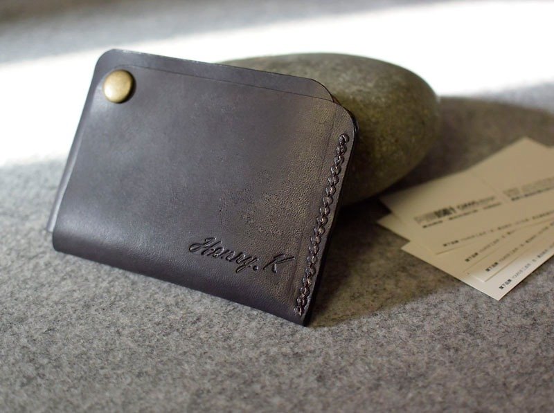 YOURS handmade leather goods overlapping design leather business card holder gray-blue leather - ที่เก็บนามบัตร - หนังแท้ 