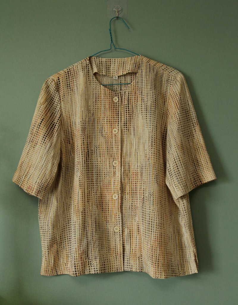 vintage elegant small plaid bump fabric shirt 043 - Women's Tops - Polyester Multicolor