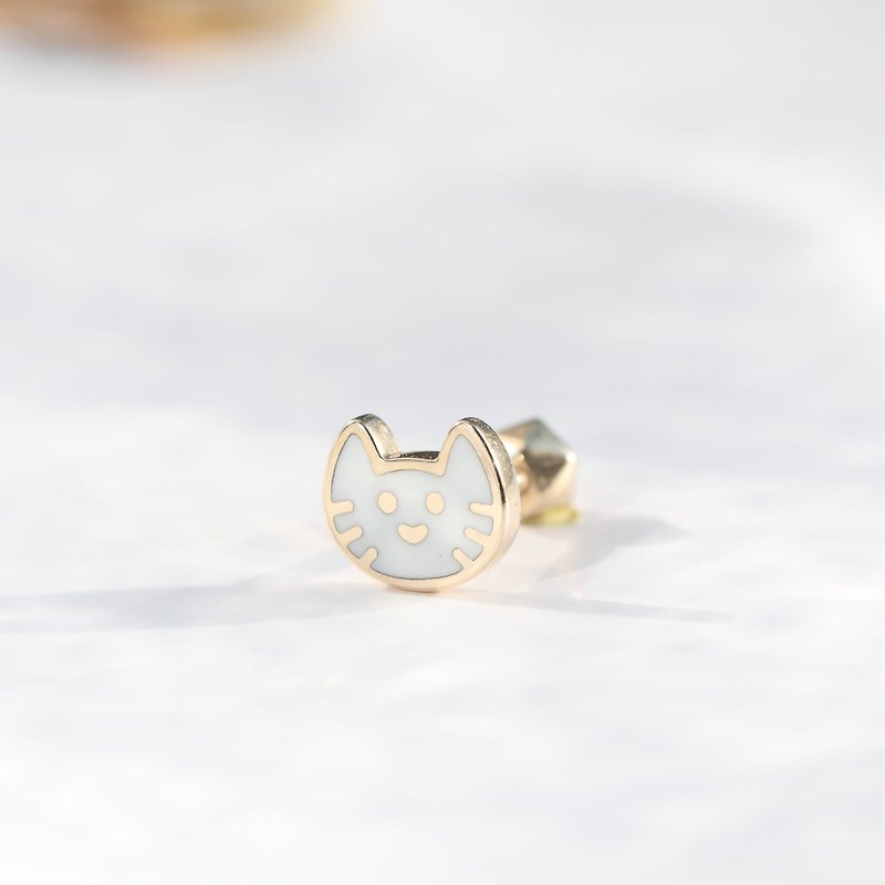 14K playful cat lock bead earrings (single) - Earrings & Clip-ons - Precious Metals Gold