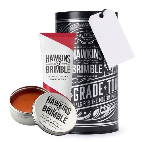 Hawkins & Brimble 英國霍金斯 專業男士理容 台灣總代理 植萃潔面髮油禮盒組 (髮油+潔面露)
