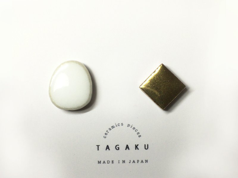 TP-38 磁器タイルのピアス - 耳環/耳夾/耳骨夾 - 瓷 金色