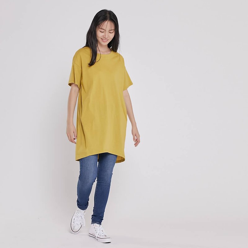High Twist Cotton Drop Shoulder Tee Dress Top / Mustard - ワンピース - コットン・麻 イエロー