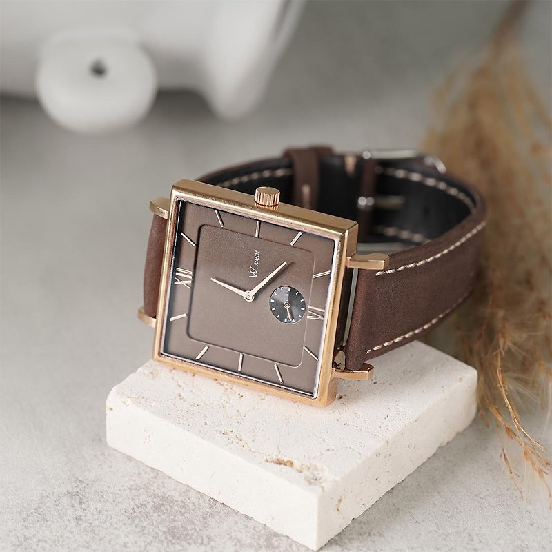 W.wear Classic Gold Square Case Wear Watch - Nostalgia - Women's Watches - Glass Brown