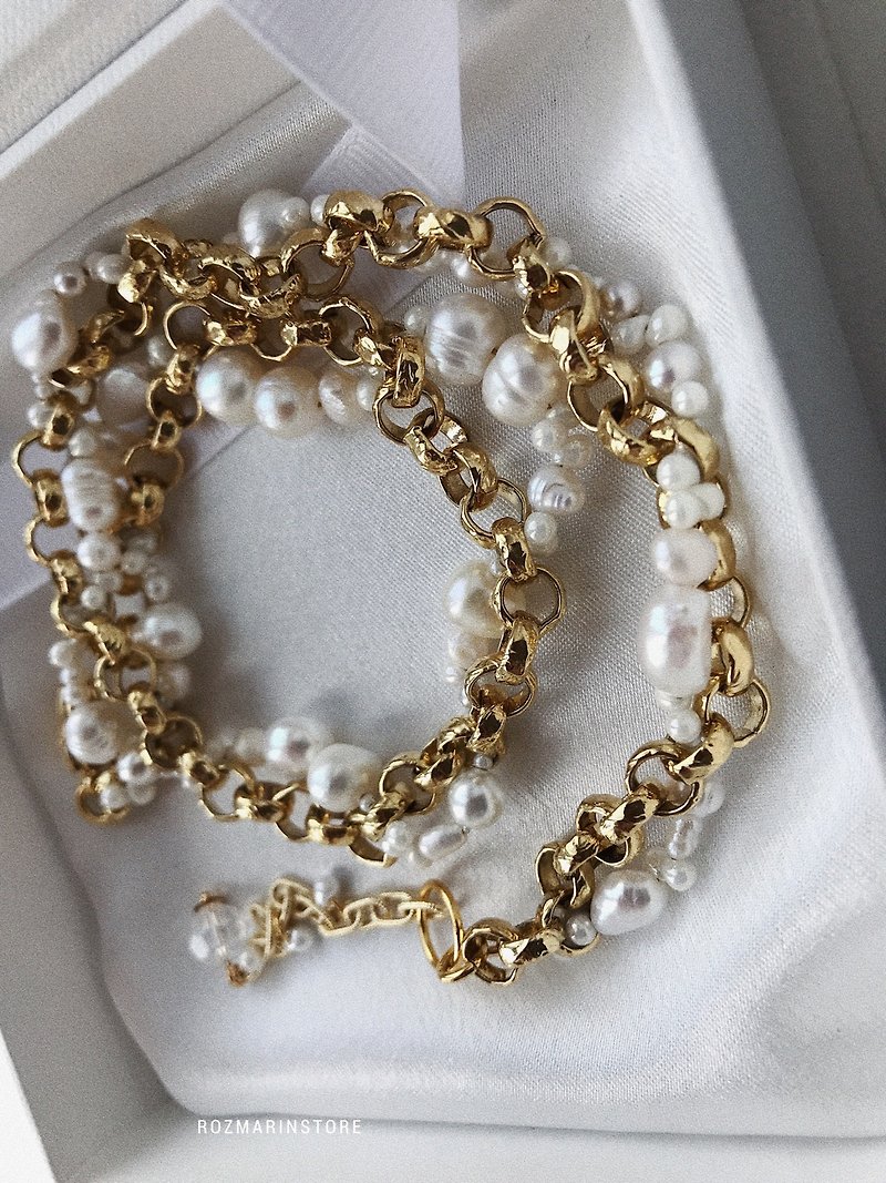Beaded Necklace, Pearl Choker, Boho Necklace, Women Jewelry, - 項鍊 - 珍珠 金色