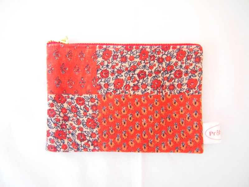 Kyoto small floral one-word zipper universal bag - กระเป๋าใส่เหรียญ - ผ้าฝ้าย/ผ้าลินิน 