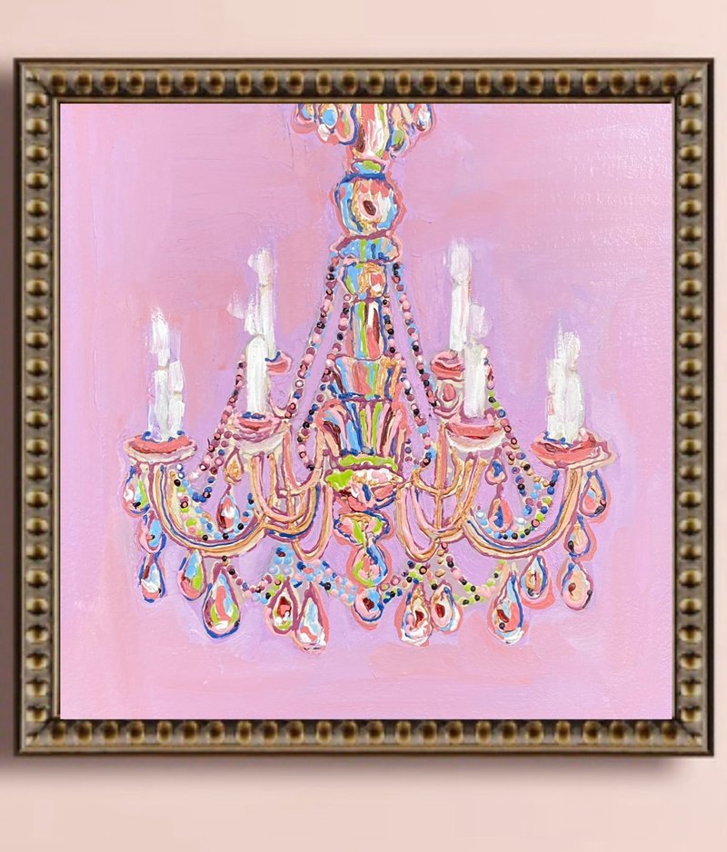 Chandelier painting Original Acrylic painting Abstract art Wall decor Art gift - ตกแต่งผนัง - วัสดุอื่นๆ สึชมพู