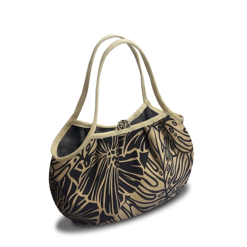 M-tote/Beige Monstera - กระเป๋าถือ - ผ้าฝ้าย/ผ้าลินิน 