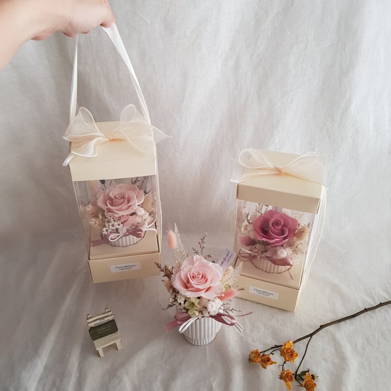 Valentine's Day | Preserved flowers + dried flowers │ Boxed eternal rose small table flowers │ Permanent flowers │ Pink color - ช่อดอกไม้แห้ง - พืช/ดอกไม้ หลากหลายสี