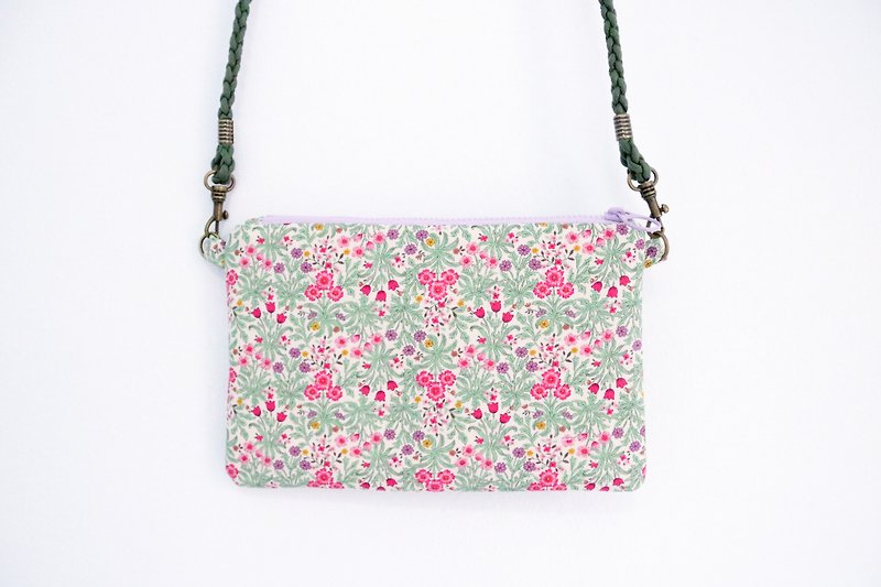 Walking Packet-Pink Flower - กระเป๋าแมสเซนเจอร์ - ผ้าฝ้าย/ผ้าลินิน สึชมพู
