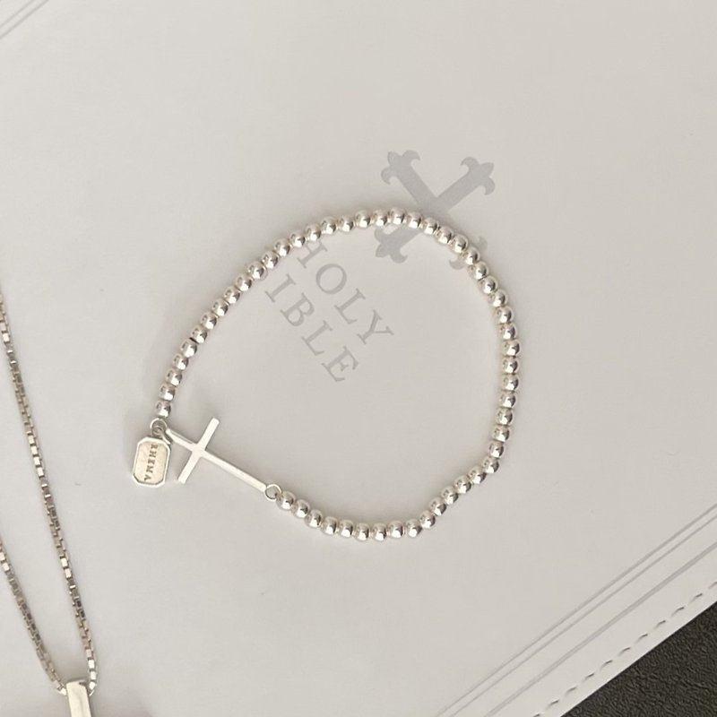 ANNA sterling silver beaded cross bracelet - Bracelets - Other Metals Silver