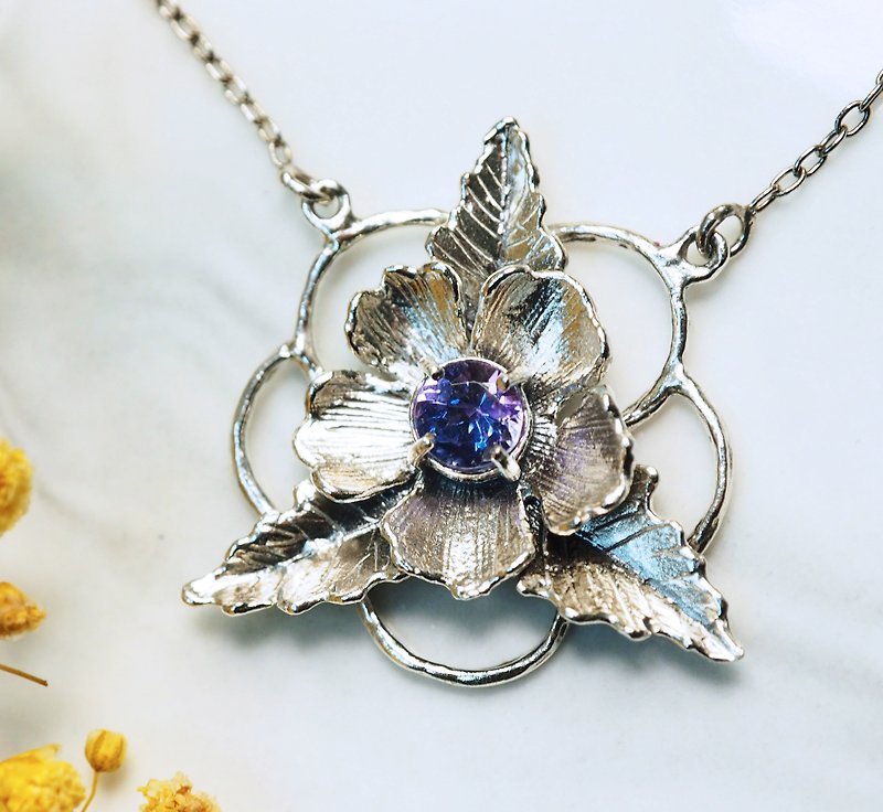 925 Silver Flower Tanzanite Necklace - Necklaces - Sterling Silver Silver