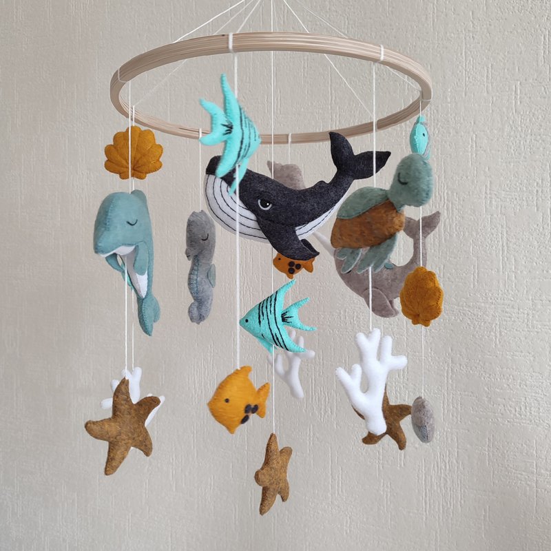 Ocean baby mobile with whale, nautical nursery decor, sealife crib mobile - Kids' Toys - Eco-Friendly Materials Blue