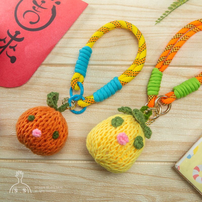 Handmade New Year Lucky Good Luck Dopamine color pendant mobile phone lanyard knitted doll - Charms - Cotton & Hemp Orange