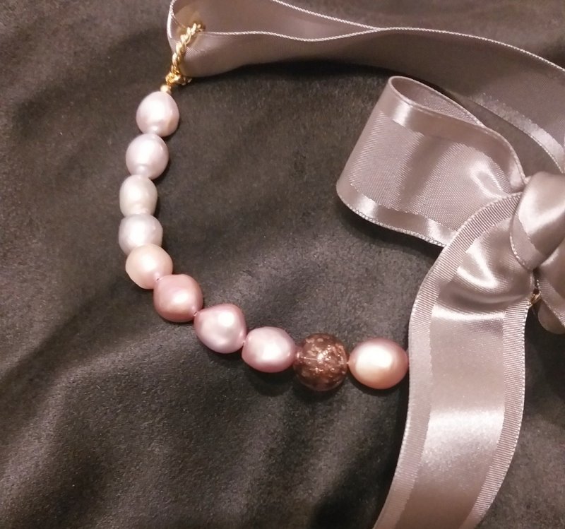 [] T. Label Nature Series purple powdery natural baroque Silver pearl necklace Gradient - Necklaces - Pearl Pink