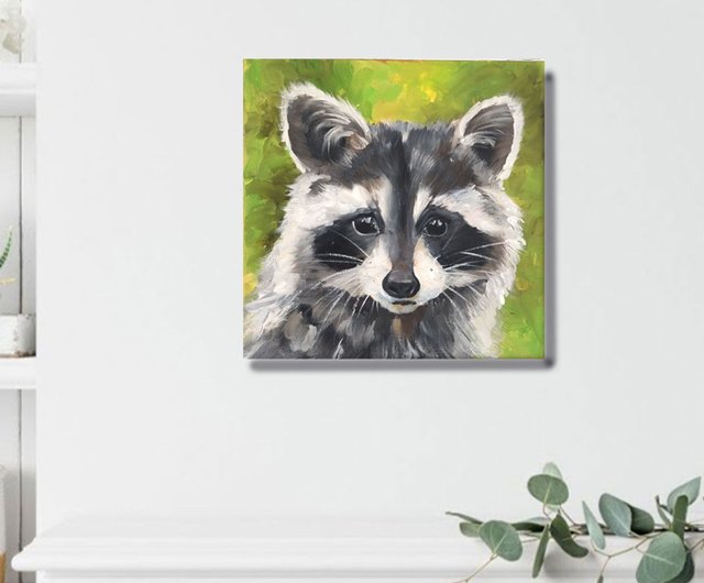 アライグマ オリジナル絵画 動物油アート 野生動物アートワーク