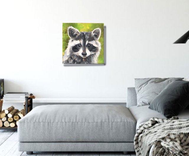 アライグマ オリジナル絵画 動物油アート 野生動物アートワーク