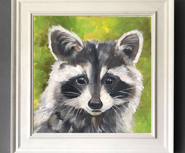 アライグマ オリジナル絵画 動物油アート 野生動物アートワーク