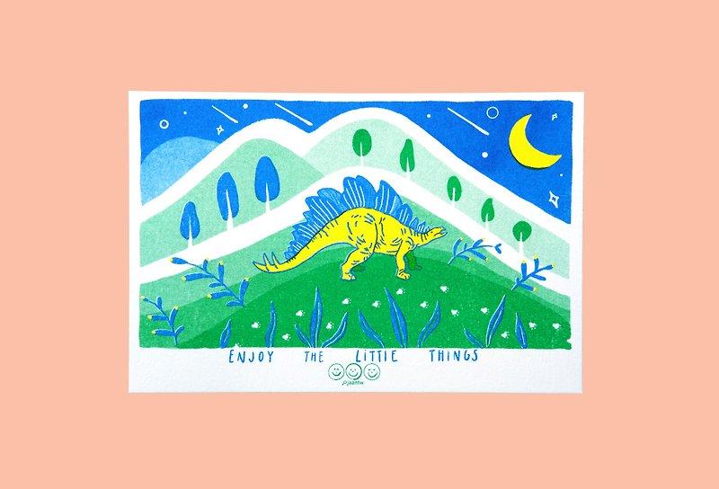Stegosaurus・Dinosaur Series Cards|| Risograph Stencil Printing/Postcards/Limited - Cards & Postcards - Paper Multicolor