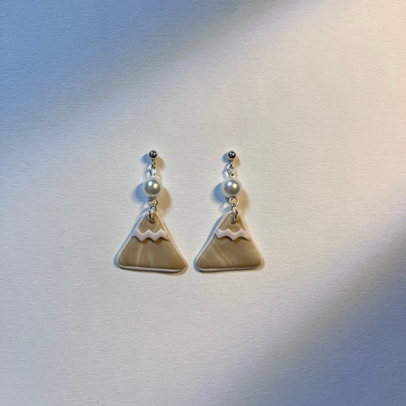 CM Khaki Mount Fuji handmade soft clay earrings 925 sterling silver earrings - Earrings & Clip-ons - Pottery Khaki