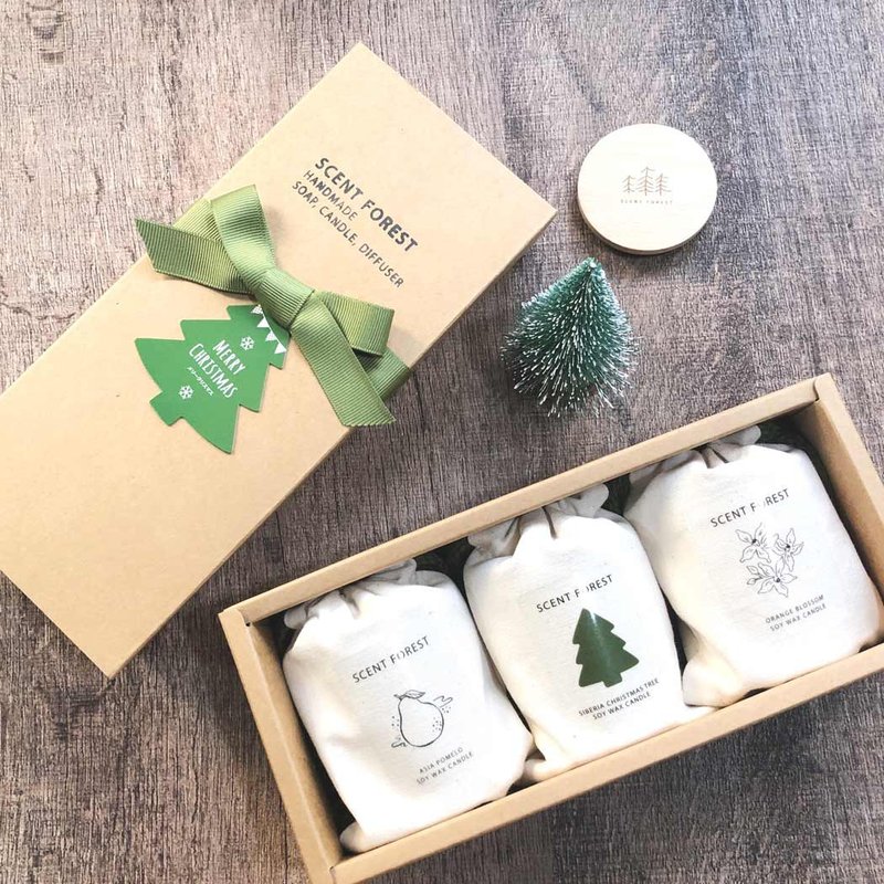【聖誕禮物】Goody Bag 大豆香氛蠟燭3入福袋組合 交換禮物 - 香氛蠟燭/燭台 - 玻璃 綠色