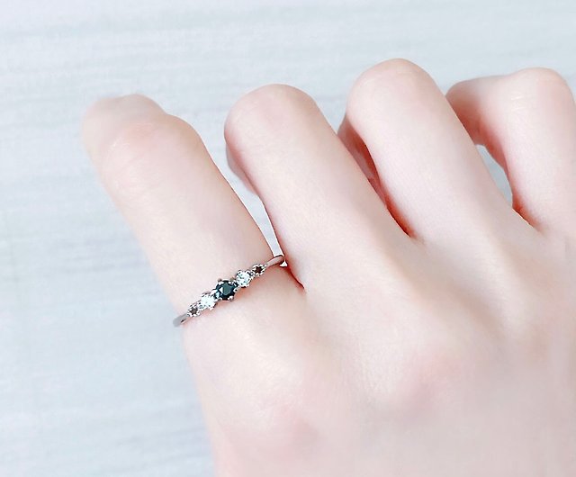 藍寶石小鋯石3mm純銀鍍白金戒指 可調式 九月誕生石 設計館沐銀 戒指 Pinkoi