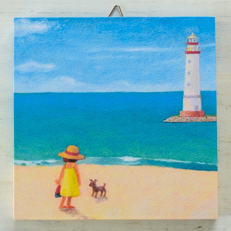 Art panel No.74 / On the beach with lighthouse view - Posters - Paper Multicolor