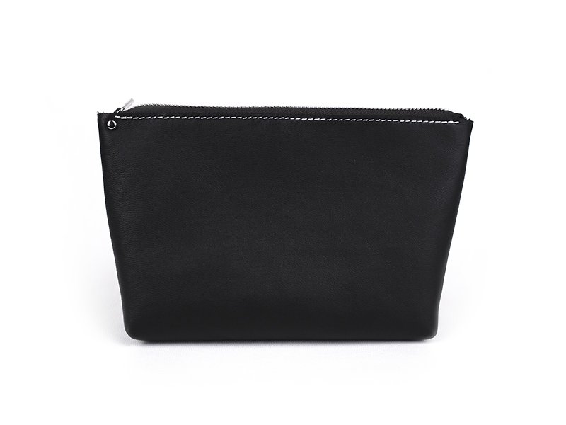 LAMB │ Cosmetic Pouch │ L │ Zipper Toiletry Makeup Bag Cork Wood - Toiletry Bags & Pouches - Genuine Leather Black