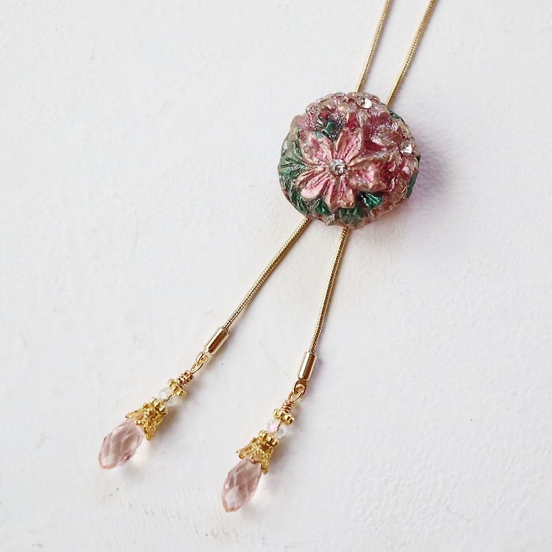 Cherry blossom loop tie necklace lariat style light pink x cherry blossom color - Necklaces - Resin Pink