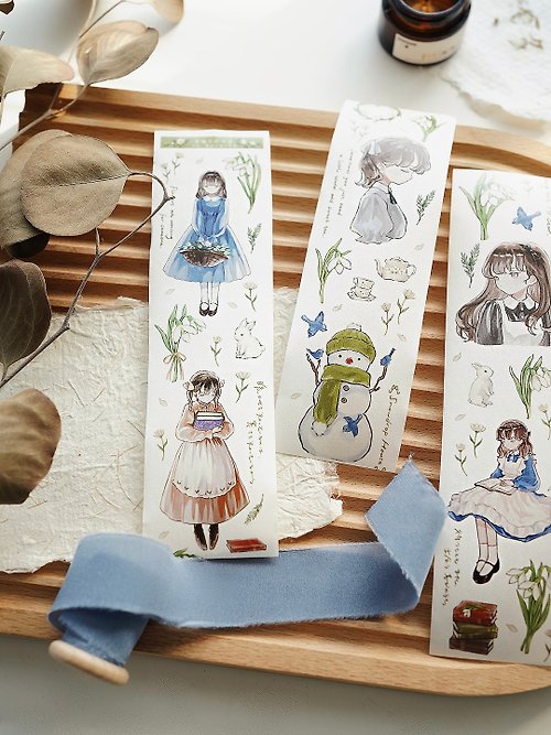 西舎文創工作室 雪鍾花的守候 安靜的可愛女孩子 人物膠帶 PET 紙膠帶 日本畫師