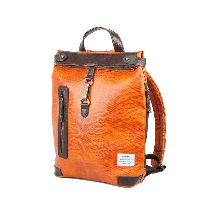 AMINAH-beautiful orange backpack [am-0301] - Backpacks - Faux Leather Red