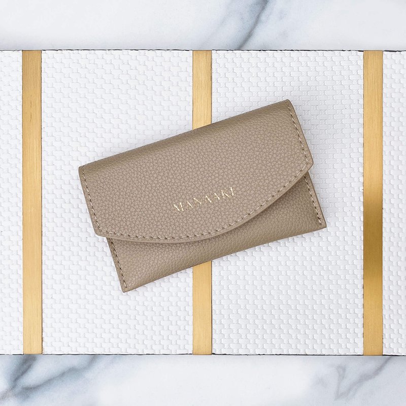 【MANAAKI】Half Moon Business Card Holder Business Card Holder Card Holder Coin Purse Leather - Card Holders & Cases - Eco-Friendly Materials Khaki