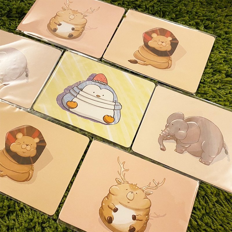 胖胖動物插畫明信片組(4入) - 卡片/明信片 - 紙 