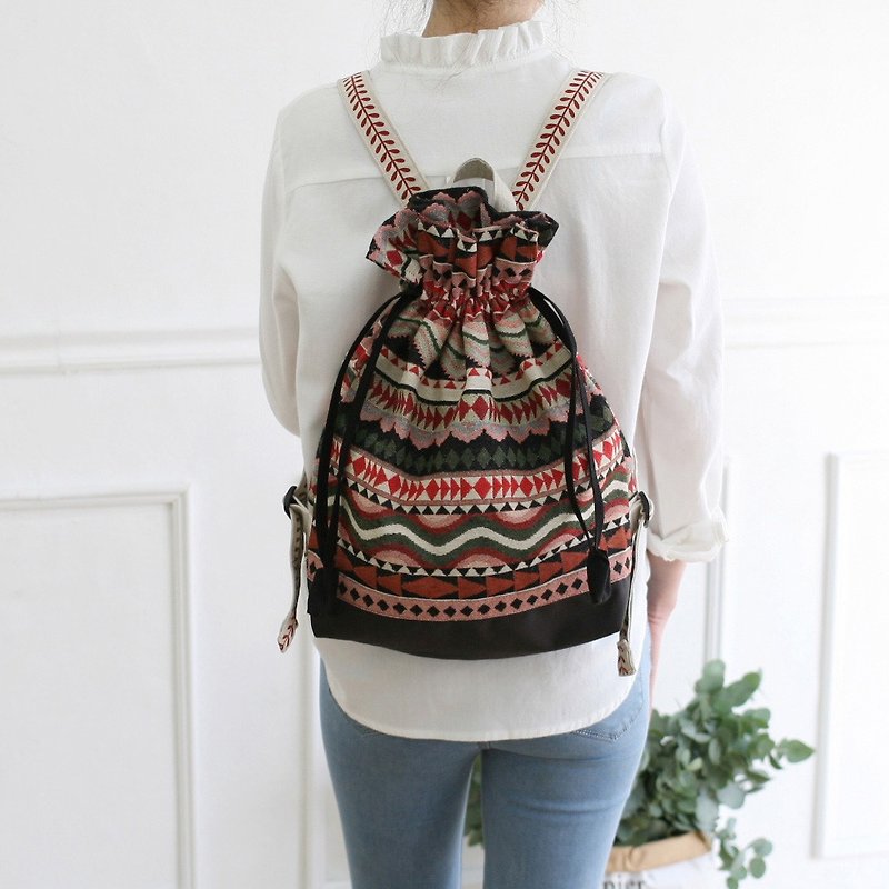 handmade Bohemian backpack Drawstring Bags - 後背包/書包 - 其他材質 多色