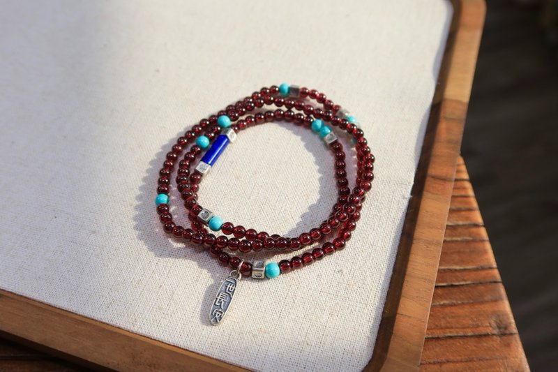 天然パープルガーネット（紫牙烏）多連ブレスレット ネックレス 平安喜楽 順遂無憂 女性への贈り物 - ブレスレット - クリスタル 