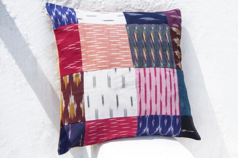 Handmade ikat cuddle pillowcase, cotton cuddle pillowcase, hand-printed cuddle pillowcase-ikat patchwork striped rainbow - หมอน - ผ้าฝ้าย/ผ้าลินิน หลากหลายสี