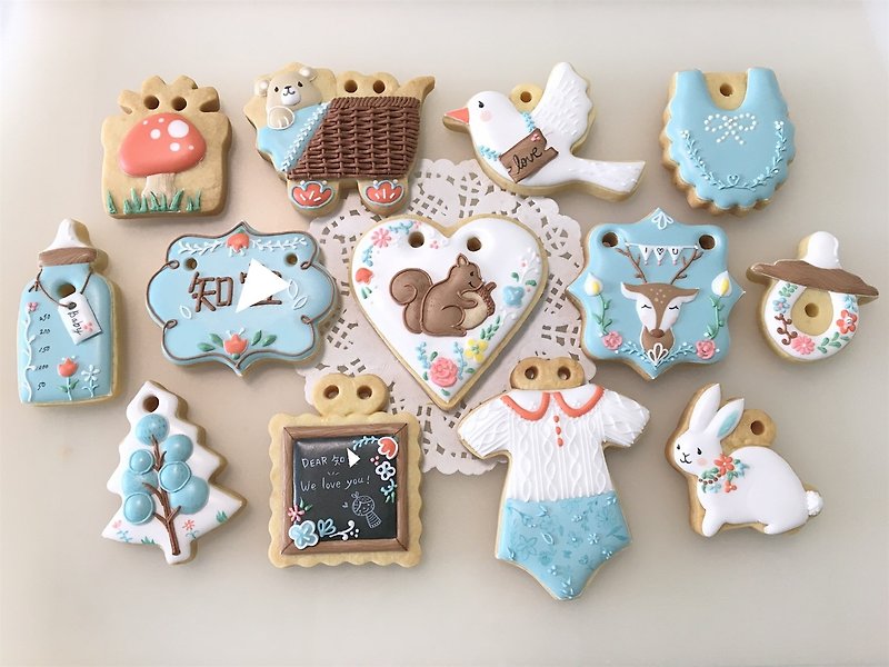 Illustration wind forest small animal harvesting biscuit 12+1 pieces - Handmade Cookies - Fresh Ingredients Brown