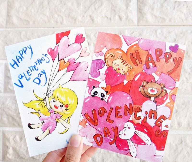 Hand-painted printing/Valentine's Day/Postcard/Double-sided printing - การ์ด/โปสการ์ด - กระดาษ สึชมพู