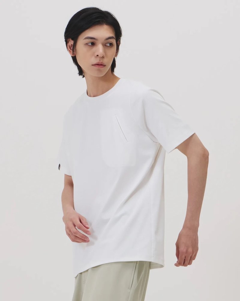 極簡口袋運動Tee (白) - 男 T 恤 - 棉．麻 白色