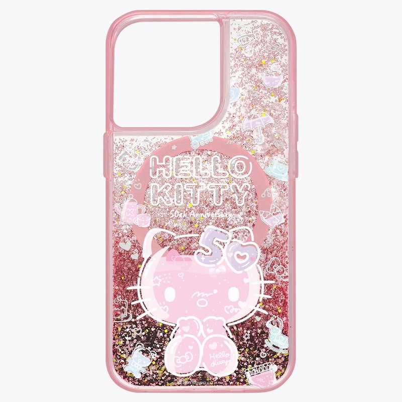 HelloKitty50th Anniversary-Limited Pink Quicksand Magnetic Version Anti-fall Case iPhone 15 14 13 - เคส/ซองมือถือ - วัสดุอีโค สึชมพู