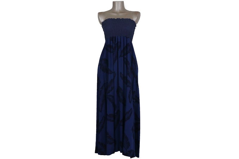 バナナリーフチューブトップロングドレス＜ネイビー＞ - 洋裝/連身裙 - 其他材質 藍色