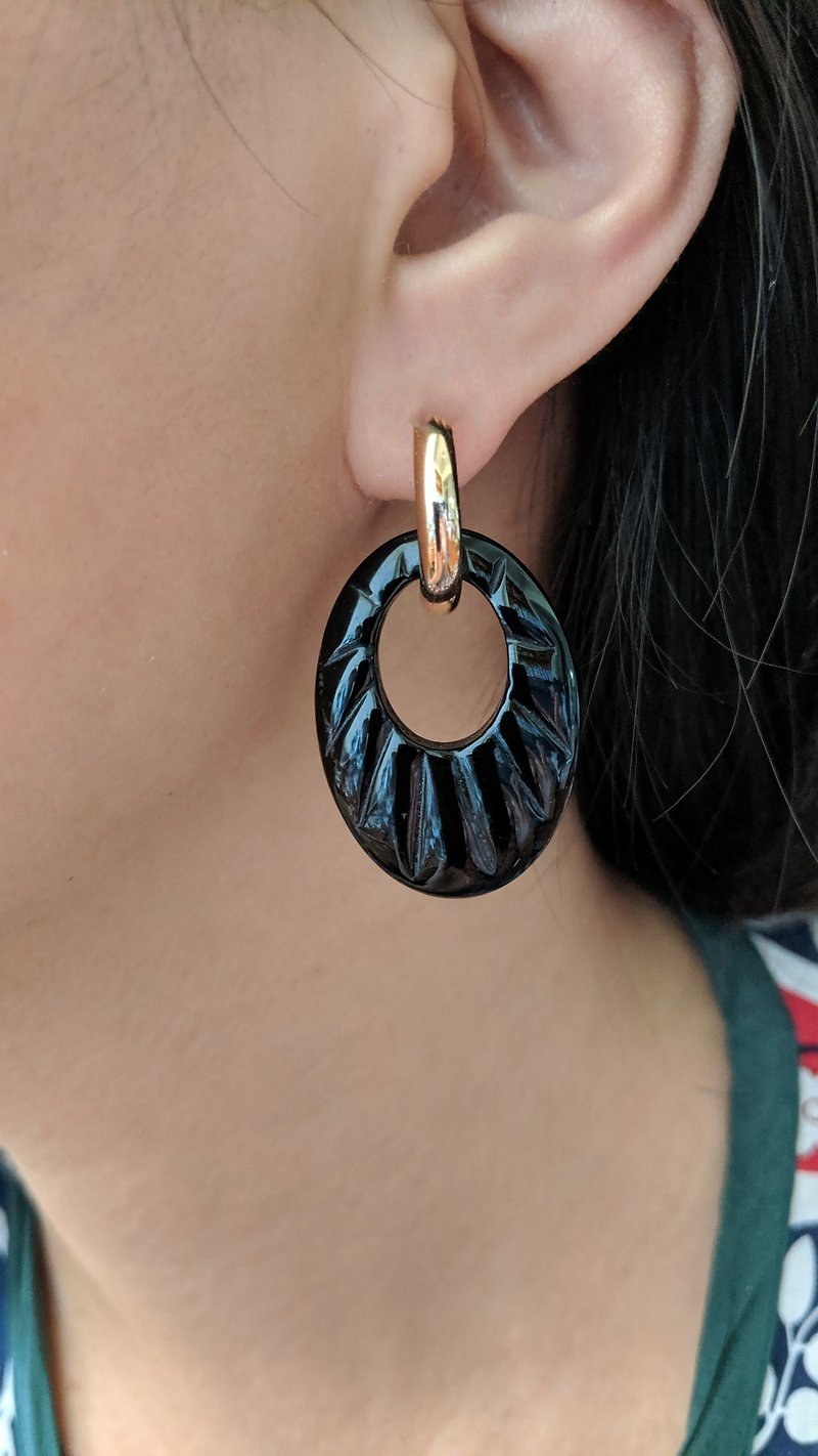 天然瑪瑙圈式耳針耳環 - 耳環/耳夾 - 半寶石 