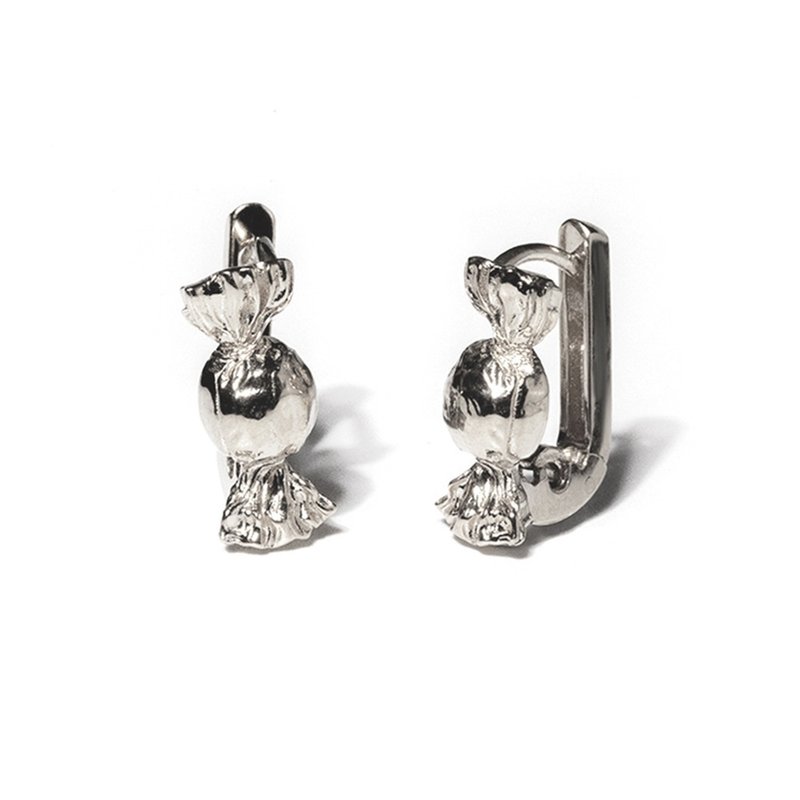 Candy One Touch Earrings 925 Silver - 耳環/耳夾/耳骨夾 - 其他金屬 銀色