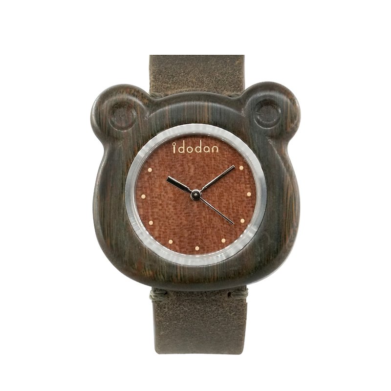 【idodan】Bear loves you forever-dark green bear-log green sandalwood - Men's & Unisex Watches - Wood Green
