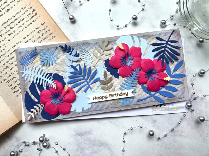 祝福卡片/心意卡片/手工卡片/母親節卡片【3款祝福小語可選】 - 卡片/明信片 - 紙 藍色