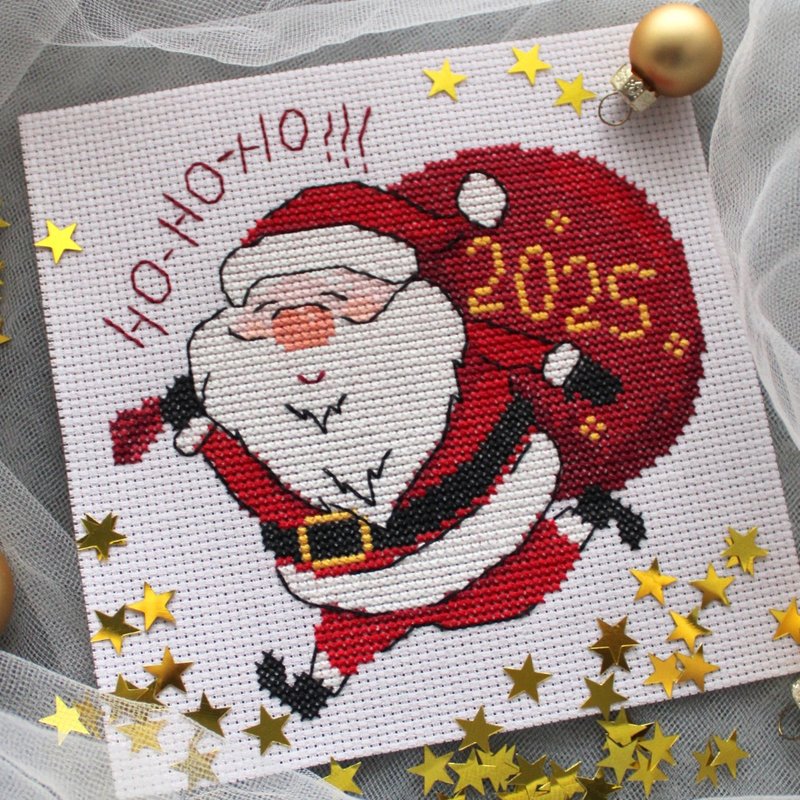 Santa Claus cross stitch pattern, easy cross stitch chart PDF - Logo 設計/圖案設計 - 其他材質 