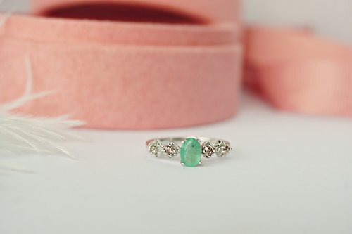 roseandmarry Natural Emerald Sterling Silver Ring
