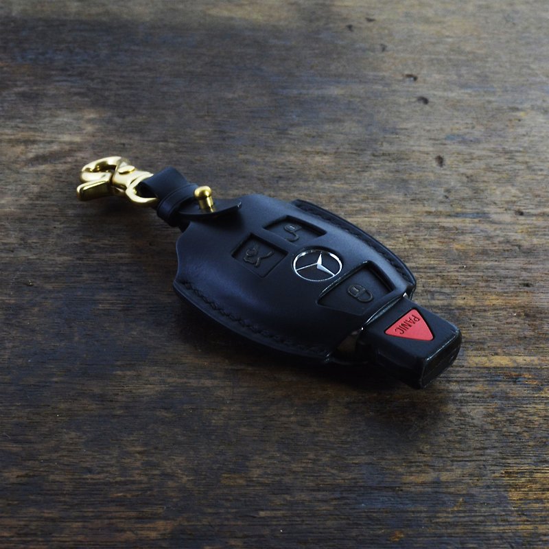 義大利協會認証植鞣革黑色手縫賓士 / Benz鑰匙套 - 鑰匙圈/鑰匙包 - 真皮 黑色