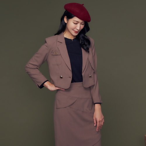 MEDUSA LADY 【MEDUSA】棕色切接套裝短版西裝外套(M-XL) | 短版外套 西裝外套