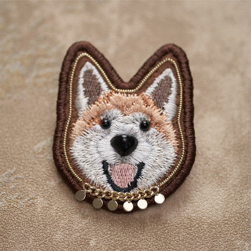 Embroidered Brooch | Akita | EVERA - เข็มกลัด - งานปัก สีนำ้ตาล